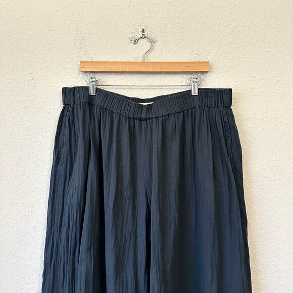 PACT Cropped Pants Black Wrinkled High Rise Wide Leg Lagenlook Goth - Picture 4 of 14